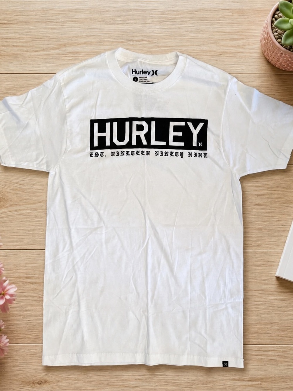 Hurley White Short-Sleeve Logo Tee with Black Print
